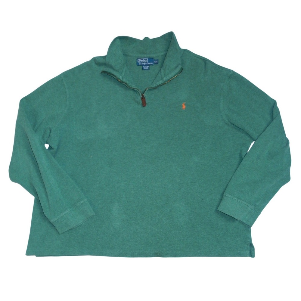 Polo Ralph Lauren Mens XXL Green Cotton Quarter Zip Pullover Orange Pony Logo